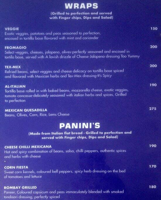The Bedazzle menu