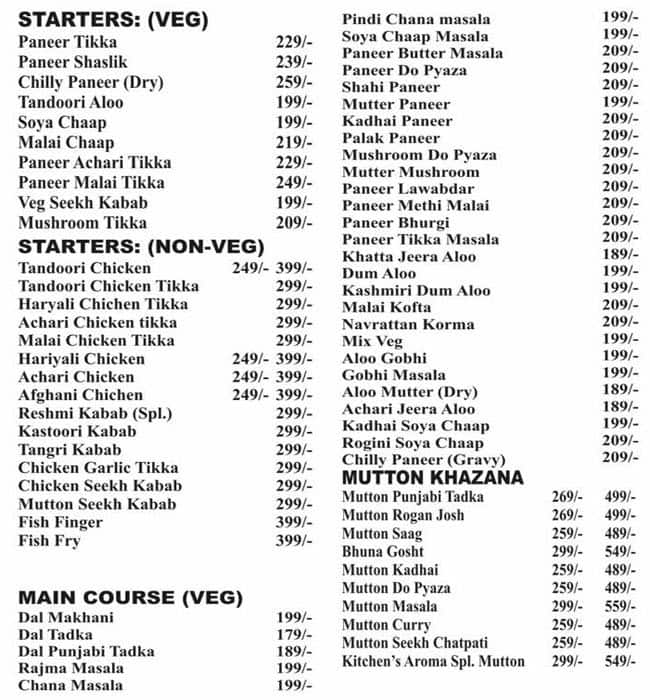 Kitchen's Aroma Menu, Menu for Kitchen's Aroma, Indirapuram, Ghaziabad