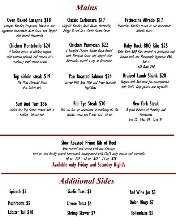 Menu at Benny's restaurant, Brandon