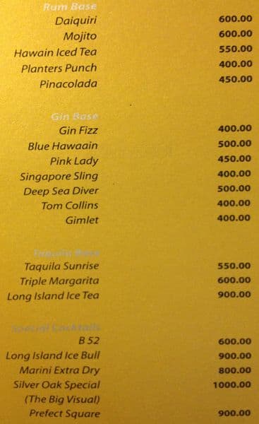 The Silver Oak (Restaurant & Bar) menu