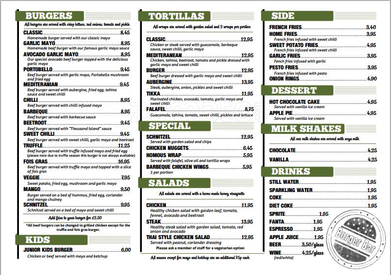 The Burger Bar Menu, Menu for The Burger Bar, Finchley, London Zomato UK