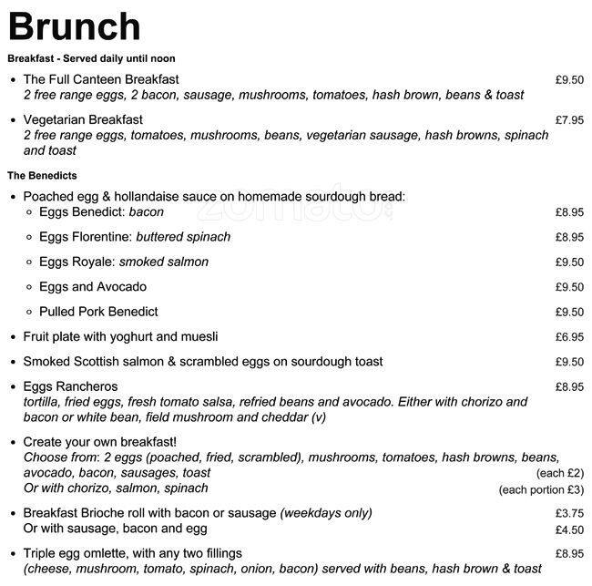 The Putney Canteen Menu, Menu for The Putney Canteen, Putney, London ...