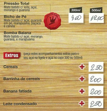 Rei do Mate cardápio