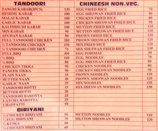 Menu at Tandoor Food Corner, Chennai, No 68D