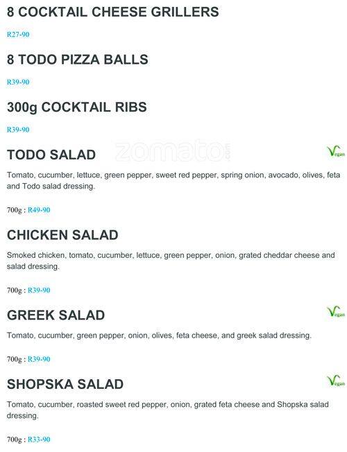 Menu at Scooters Pizza restaurant, Pretoria, Shop 8