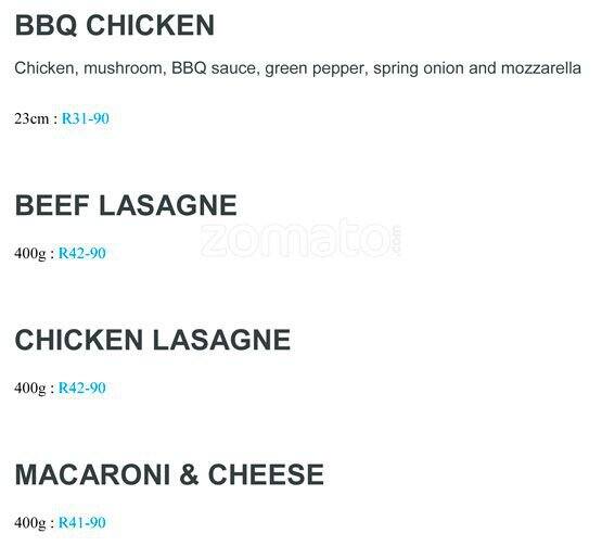 Speisekarte von Scooters Pizza, Pretoria, Shop 8