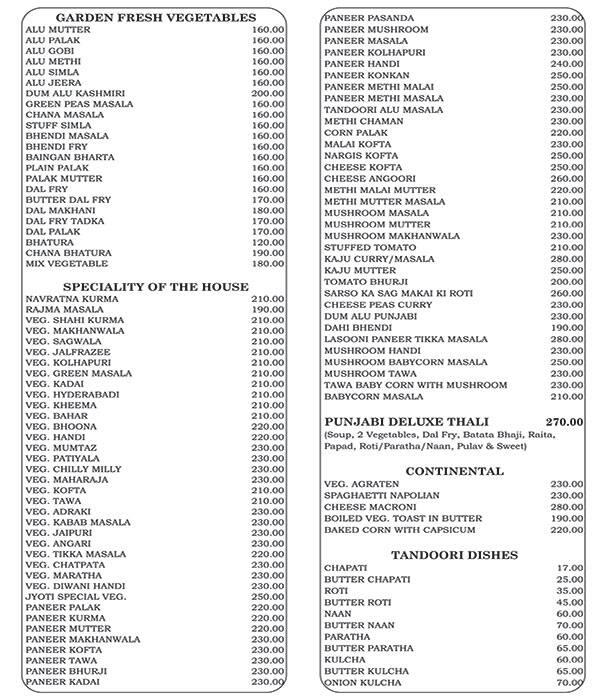 Jyoti menu
