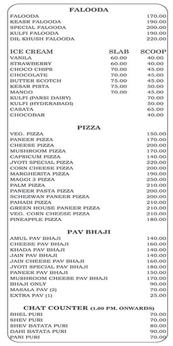 Jyoti menu