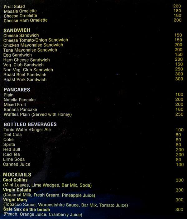 Red Frog Menu Menu at Red frog, Baga