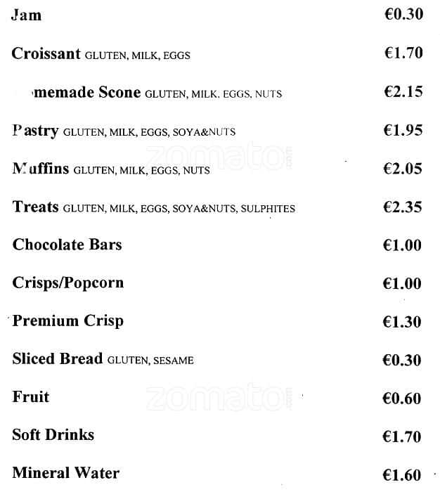 Menu at Cafe Sol, Dublin, 46 Baggot Street Lower