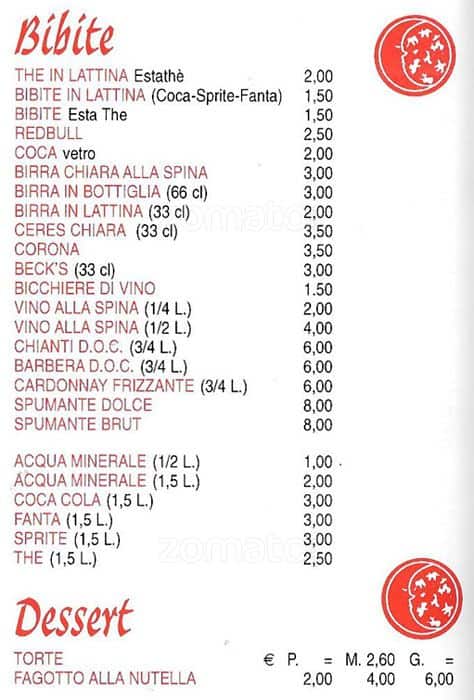 Menu di Pizzeria Ristorante Luna Rossa 