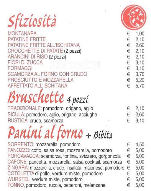Menu di Pizzeria Ristorante Luna Rossa 