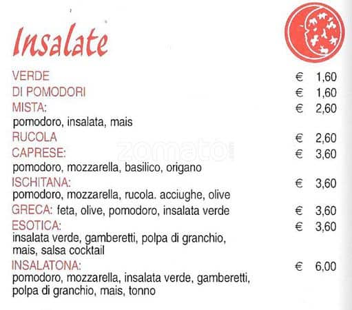 Menu di Pizzeria Ristorante Luna Rossa 