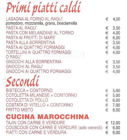 Menu di Pizzeria Ristorante Luna Rossa 