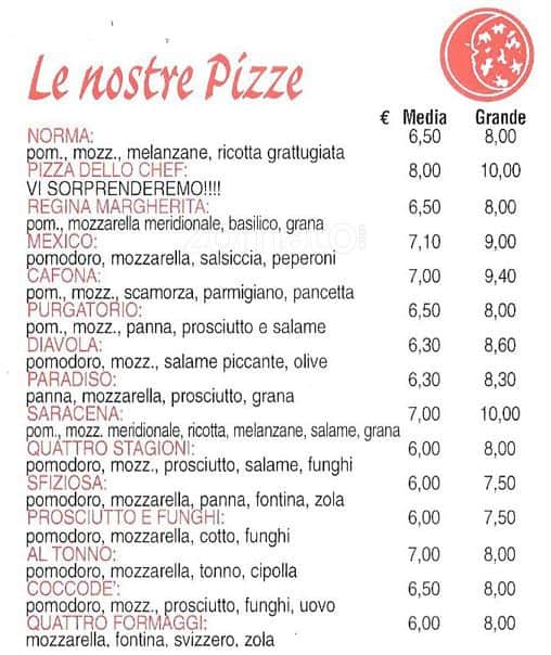 Menu di Pizzeria Ristorante Luna Rossa 