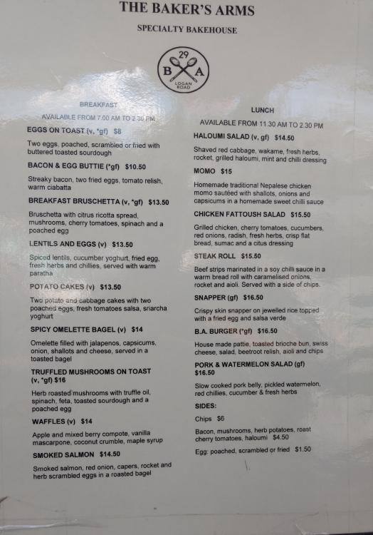 The Baker's Arms Specialty Bakehouse Menu Urbanspoon/Zomato