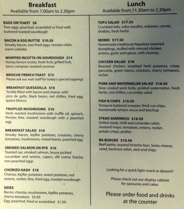 The Baker's Arms Specialty Bakehouse Menu - Urbanspoon/Zomato