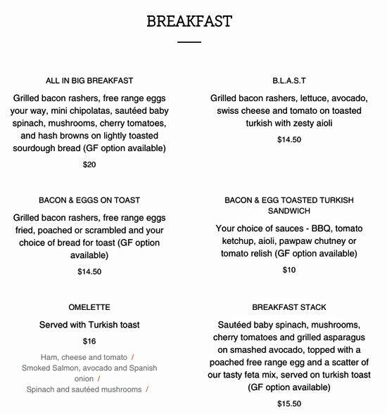 Bean and Leaf Cafe Menu, Menu podniku Bean and Leaf Cafe, Cleveland