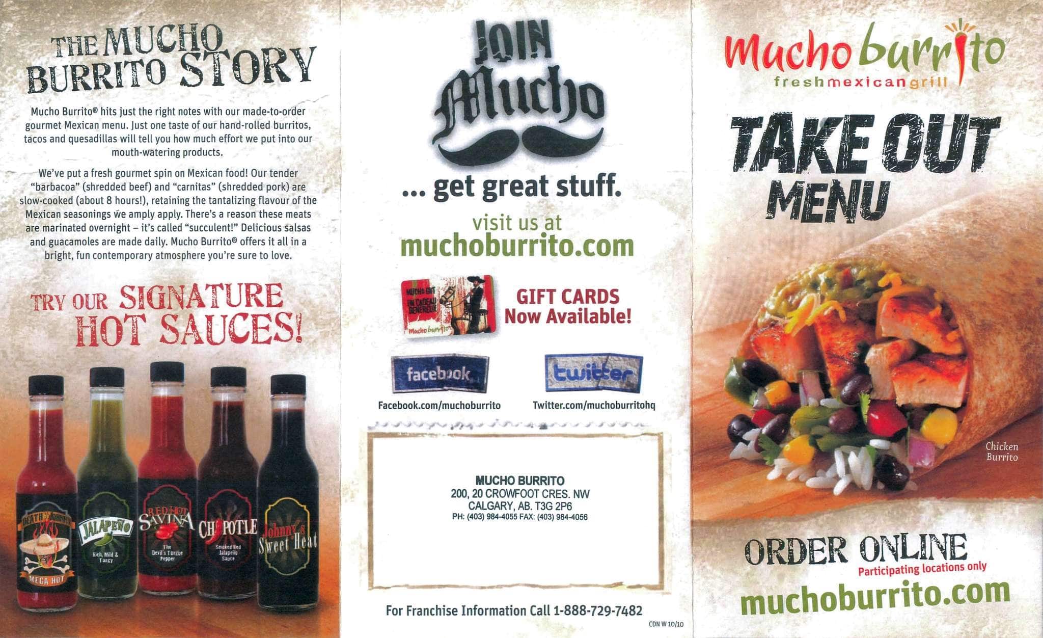 Mucho Burrito Menu, Menu for Mucho Burrito, Arbour Lake, Calgary