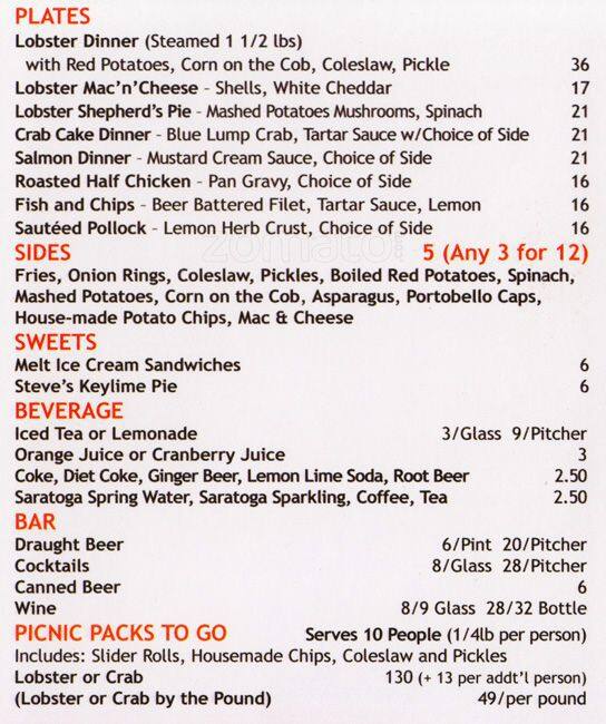 Menu at Lobster Joint restaurant, New York City, Manhattan Ave