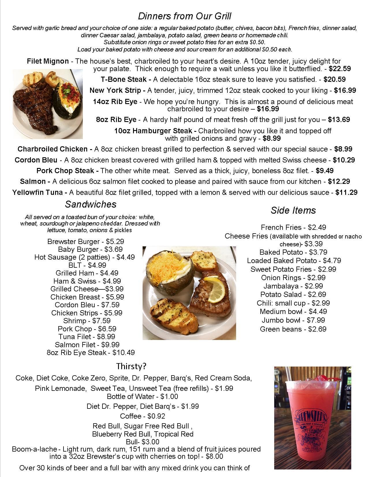 Menu at Brewster's Restaurant, Chalmette