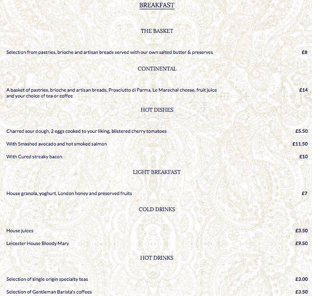 Leicester House Menu, Menu for Leicester House, Chinatown, London