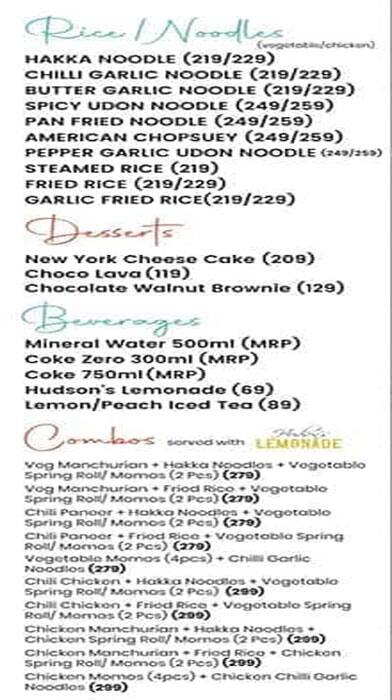 Hudson Chopsticks - Fresh Chinese menu