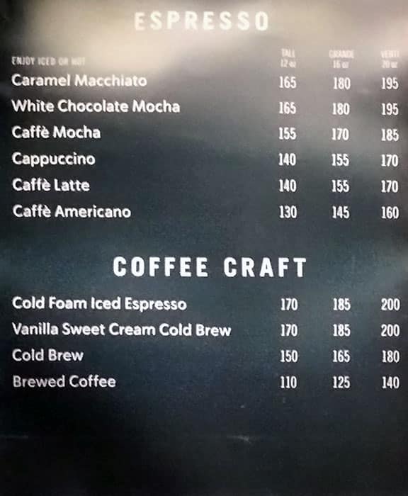 Starbucks menu prices malaysia 2020