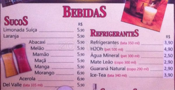 Restaurante Transa cardápio