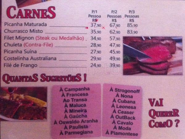 Restaurante Transa cardápio