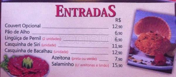 Restaurante Transa cardápio