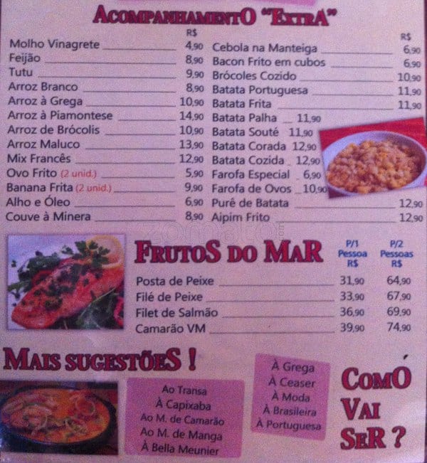 Restaurante Transa cardápio