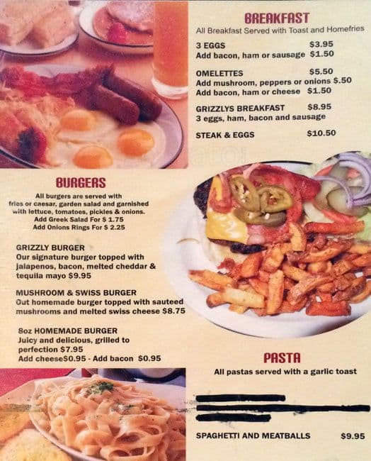 Grizzly's Bar & Grill Menu Urbanspoon/Zomato