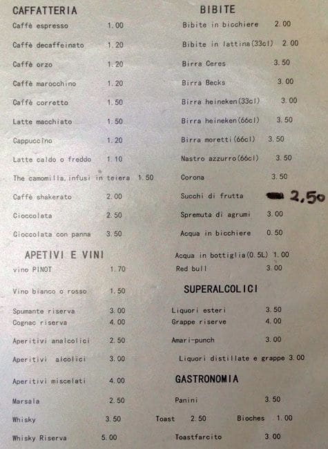 TABACCHI BAR D’ANGELO Speisekarte
