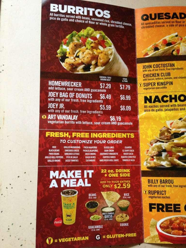 Moes Southwest Grill Menu Urbanspoonzomato