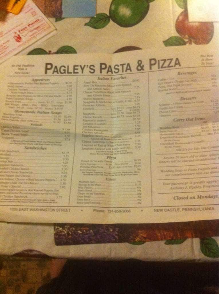 Menu at Pagley's Pasta & More restaurant, New Castle