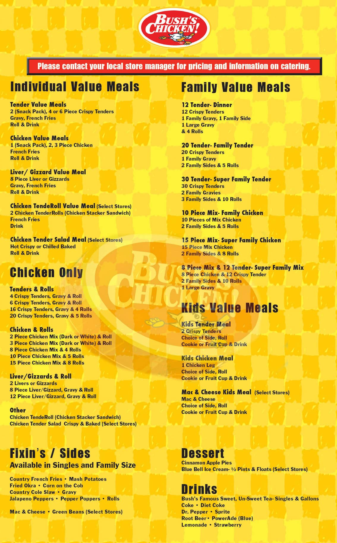 Bush's Chicken Menu, Menu for Bush's Chicken, Waco, Waco Urbanspoon