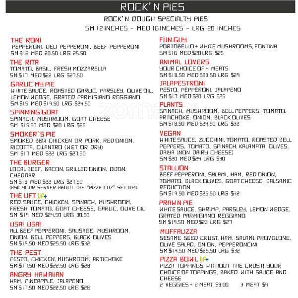 Rock'n Dough Pizza Co. Menu Urbanspoon/Zomato