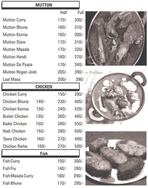 Menu at Indian curry, Kota