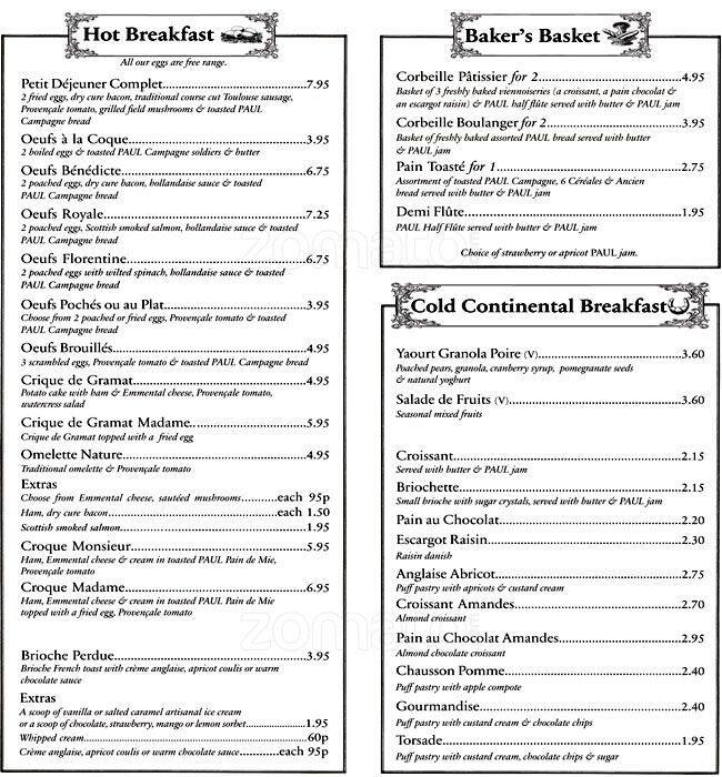 Menu at Paul cafe, London, National Maritime Museum