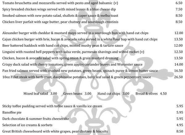 Menu at The Alexander Pub & Kitchen, Weybridge, 139 Oatlands Dr