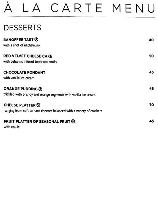 Menu at Point of View restaurant, Cape Town