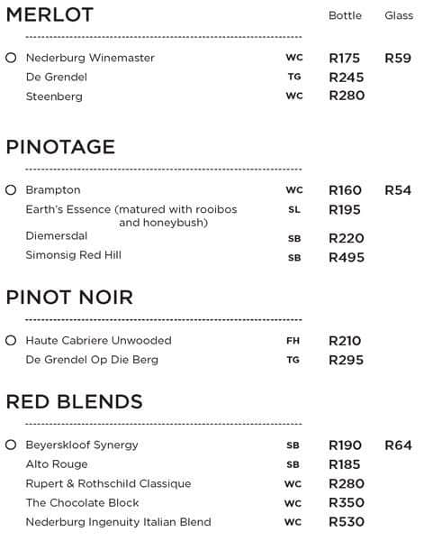 Menu at 3Sixty° Liquid Lounge Montecasino restaurant, Randburg