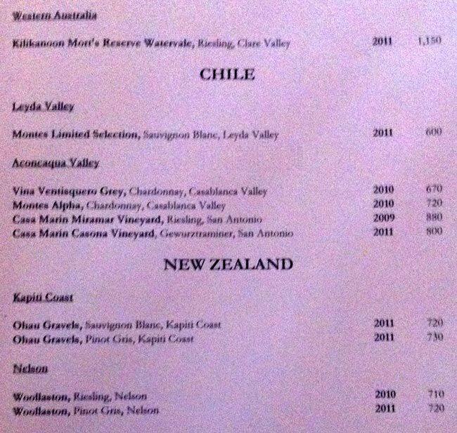 Menu at The Wine Cellar, Jakarta, The Residences at Dharmawangsa Jl