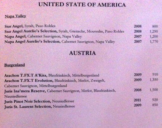 Menu at The Wine Cellar, Jakarta, The Residences at Dharmawangsa Jl