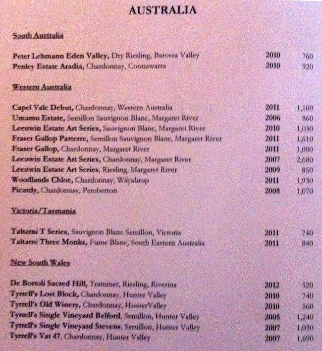 Menu at The Wine Cellar, Jakarta, The Residences at Dharmawangsa Jl