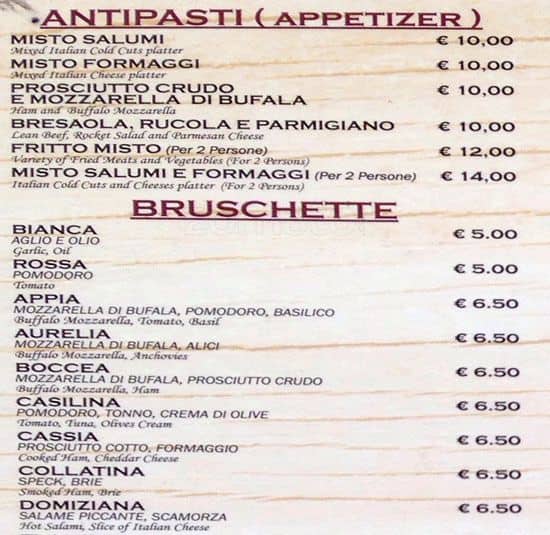 Menu di I Baccanali - Porta di Roma 
