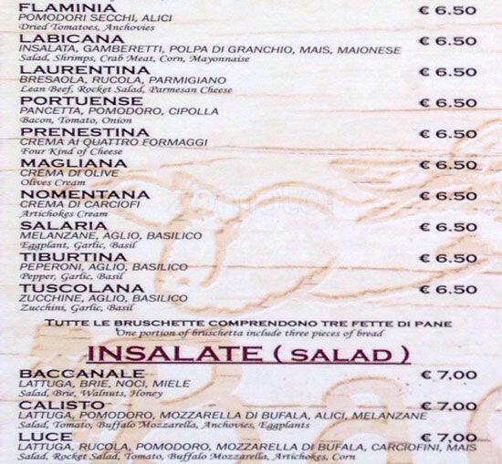 Menu di I Baccanali - Porta di Roma 