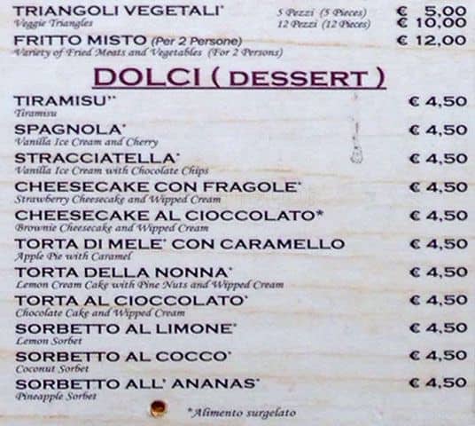 Menu di I Baccanali - Porta di Roma 