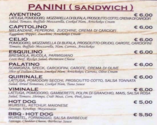 Menu di I Baccanali - Porta di Roma 